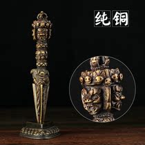 Pure copper Tibetan Buddhist supplies tantric instruments Vajra Pestle three-sided Puba demon pestle King Kong prong with base large