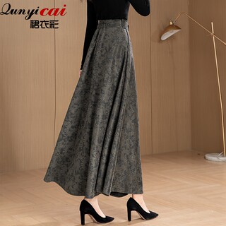 2026 Autumn and Winter Ink Painting Floral Slimming Long Skirt with Wide Hem, Plus Size Casual Dance Long Skirt for Women