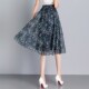 2026 Printed Chiffon Skirt Summer Thin Midi Skirt High Waist Large Hem Blue Floral Plus Size A-Line Short Skirt