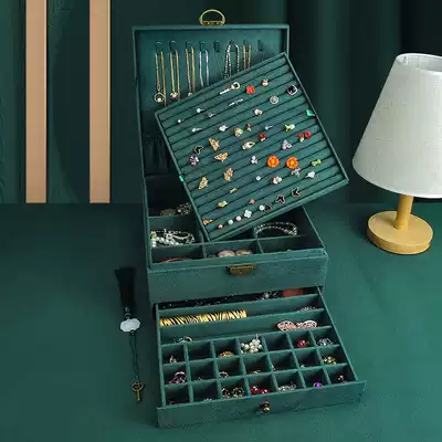 Jewelry box with lock multi-layer Princess wooden Korean handwear ring headband ear needle jewelry storage super large capacity