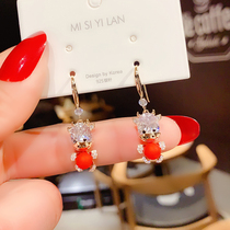 Winter 100 Lapped Temperament Net Red burrito Bull Ear Rings High Level Atmospheric this year Eardecorated Red Pearl Earrings