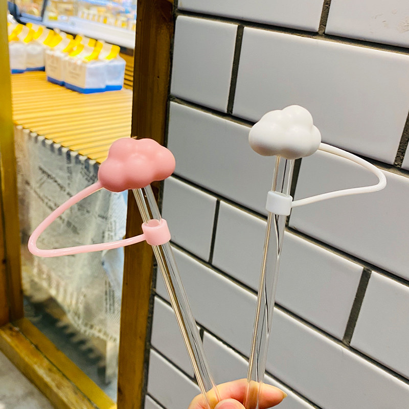 Net red glass straw cap dustproof and environmentally friendly cute girl straw cap nut silicone universal accessories dustproof plug