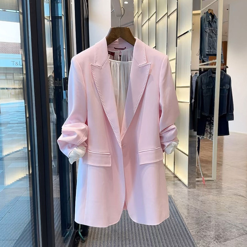 Light Mature Style Pink Blazer for Women, New Autumn Model with a High-End Feel, Long Sleeves, Lapel Collar, Waist-Cinching, Elegant Office Suit Light Mature Style Pink Blazer for Women, New Autumn Model with a High-End Feel, Long Sleeves, Lapel Collar, Waist-Cinching, Elegant Office Suit