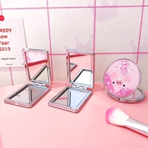 Net red quicksand double-sided makeup mirror portable mini mirror ins foldable student portable small round mirror Korean version