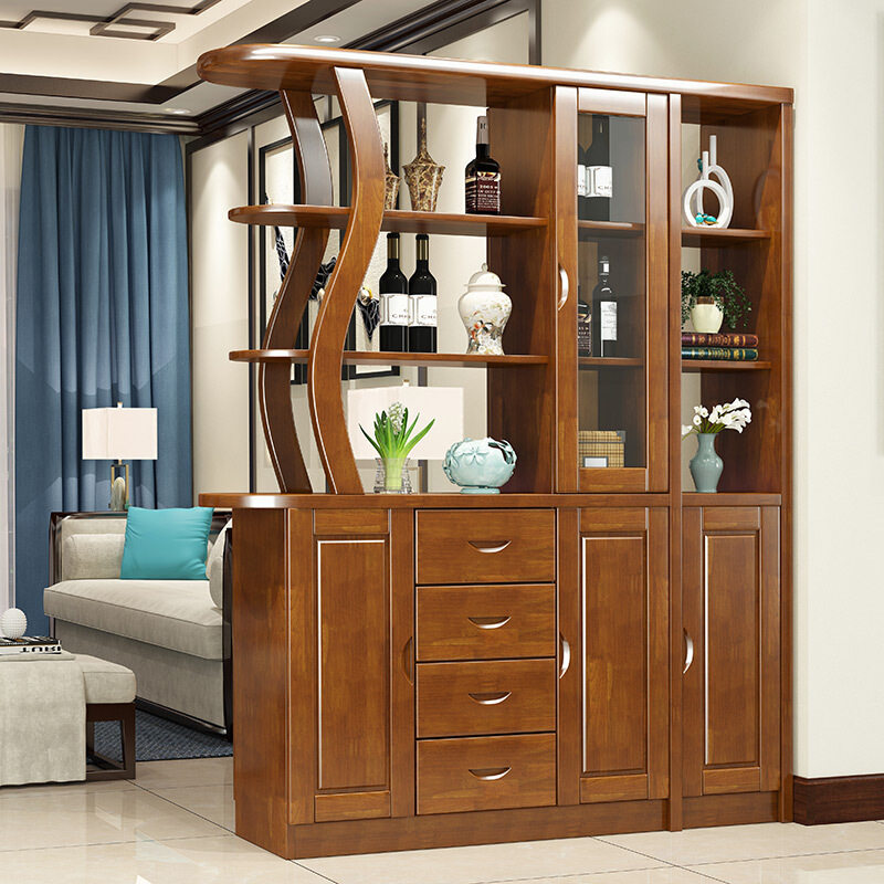 Solid wood porch cabinet Chinese style partition cabinet with glass door living room double-sided entrance hall cabinet door shoe cabinet screen storage cabinet