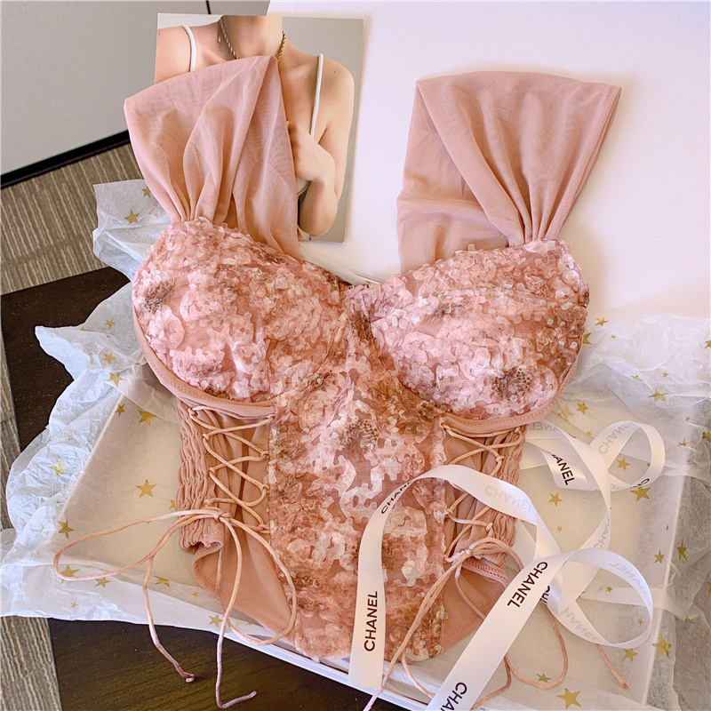 Pink Lace Tube Top with French-Style Camisole, Suitable for Summer Wear, Dopamine Sweet and Spicy Girl Fishbone Top, Trendy