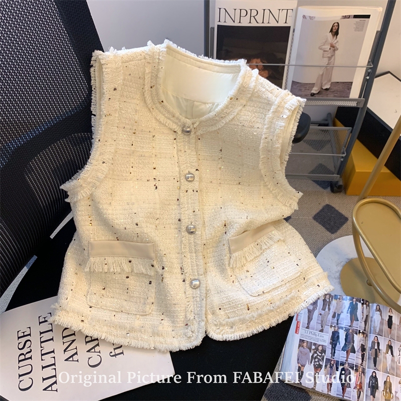 Tweed Vest with Tassels in the Style of Chanel, Women's Autumn New Style, High-End Vest, Unique Shimmering Sleeveless Top Tweed Vest with Tassels in the Style of Chanel, Women's Autumn New Style, High-End Vest, Unique Shimmering Sleeveless Top