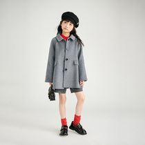 Childrens double-sided cashmere coat autumn and winter new woolen coat for girls middle and large children 100% wool double-sided woolen coat