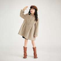 Childrens Clothing 2024 Autumn and Winter New Fashionable Cashmere Coat Baby Girl Fashionable Thickened Lapel 100% Wool Wool Coat