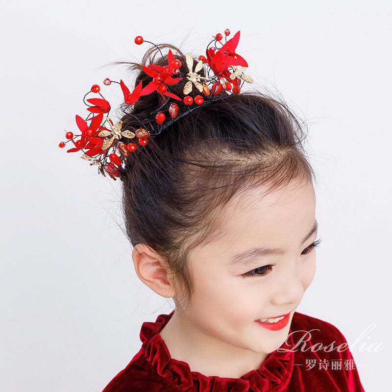 INS Fairy Beauty Children Crown Earrings Sweet Red Son Ensemble Girl Flowers Dragonfly Princess Walking Show Host Headwear-Taobao