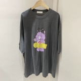 Хлопковая летняя мультяшная приятная телу футболка с коротким рукавом, большой размер, с медвежатами, круглый воротник, оверсайз