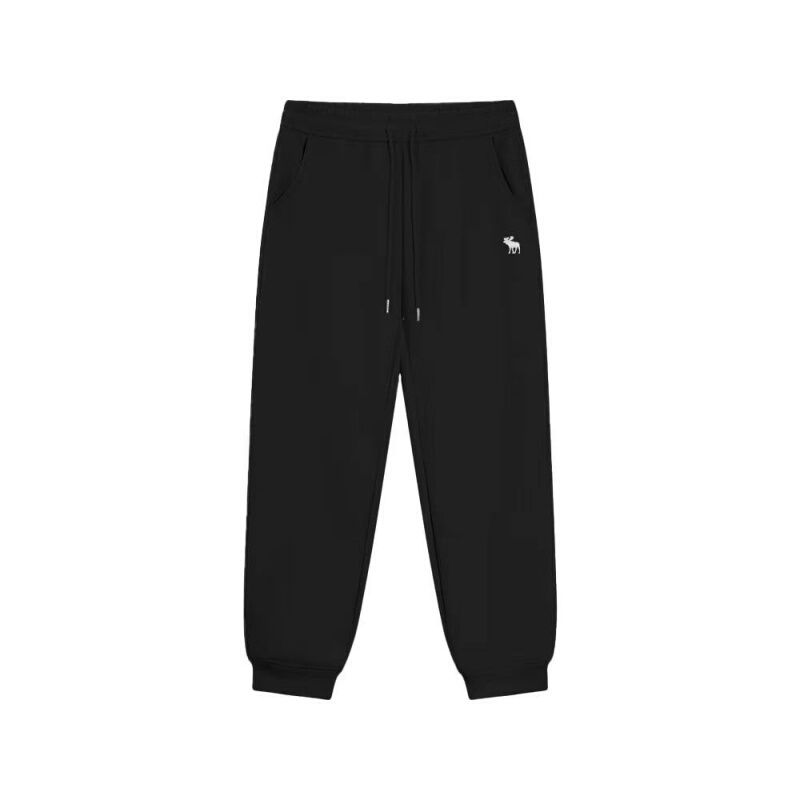 Abercrombie&Fitch Black Jogger Sweatpants with Fleece Lining for Men, Drawstring Elastic Waist, Versatile Sports Casual Pants