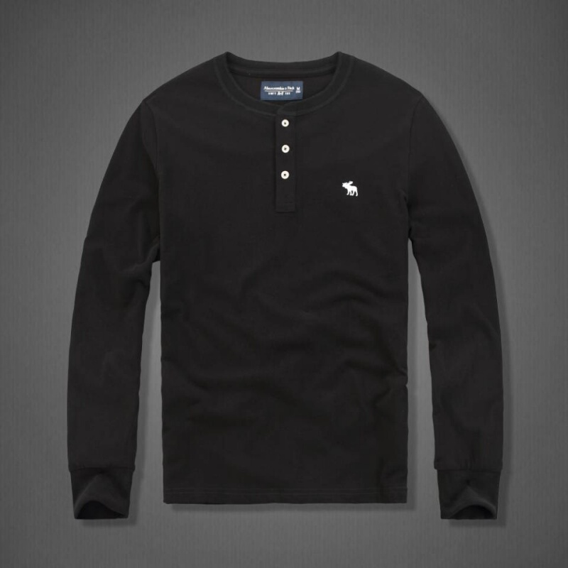 American Abercrombie Fitch Long-Sleeved Henry Collar T-Shirt Men's Solid Color Casual Stand-Up Collar Pure Cotton Base Shirt Trendy