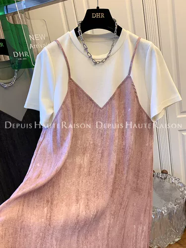 Очень большой комплект, футболка с коротким рукавом, платье, большой размер, подходит для полных девушек, французский стиль, свободный крой