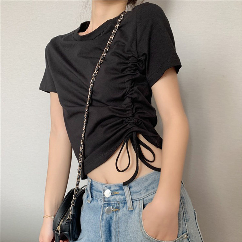 Short sleeves t shirts 2022 Red big code women's summer short Han - tai Yang navel coat female in tide