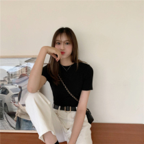 Black T-shirt womens summer new short large size age-reducing womens slim slim wild solid color top clothes short sleeves