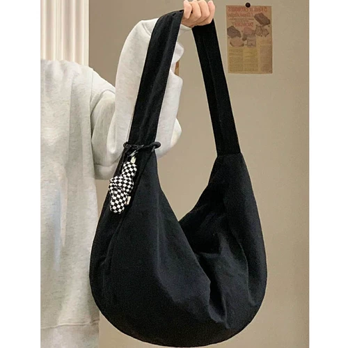 Тканевый мешок, сумка через плечо, вместительный и большой черный шоппер для отдыха, 2023