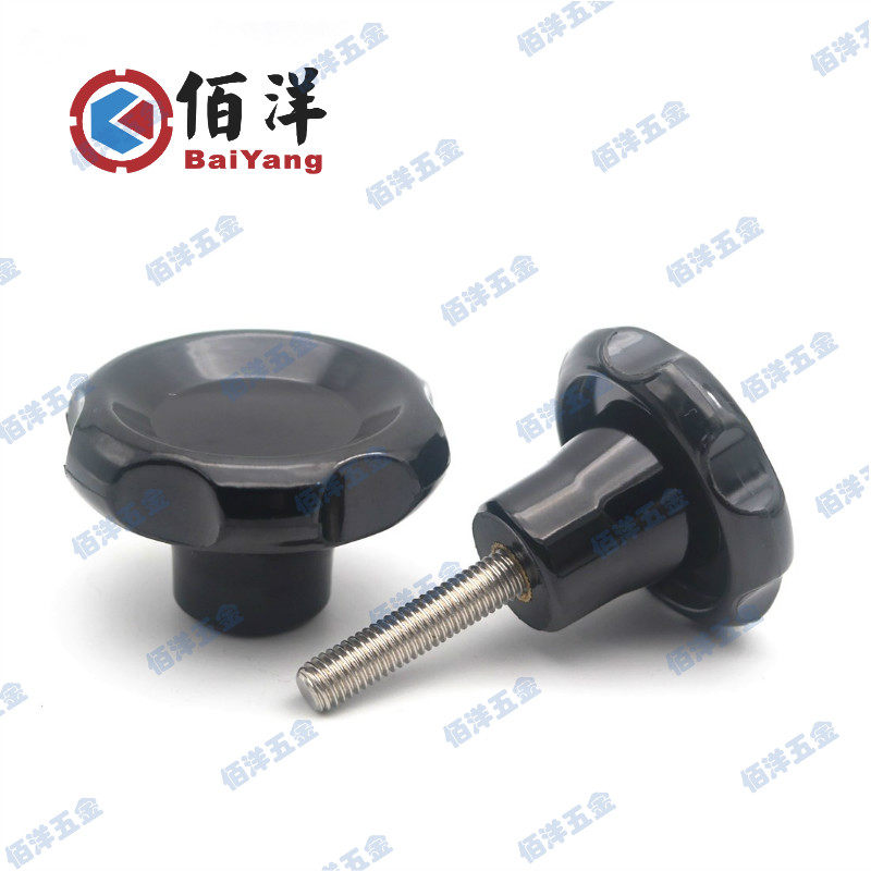 Gummed wood corrugated handle 304 stainless steel screw rod corrugated handwheel hexagonal rubber head hand screwed screw M8M10M12M16