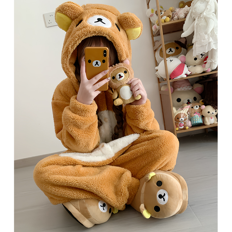 Xuefufu LAOSHU Little Bear One-Piece Homewear Pajamas for Girls Cute Bear Brother and Sister Xuefufu LAOSHU Little Bear One-Piece Homewear Pajamas for Girls Cute Bear Brother and Sister