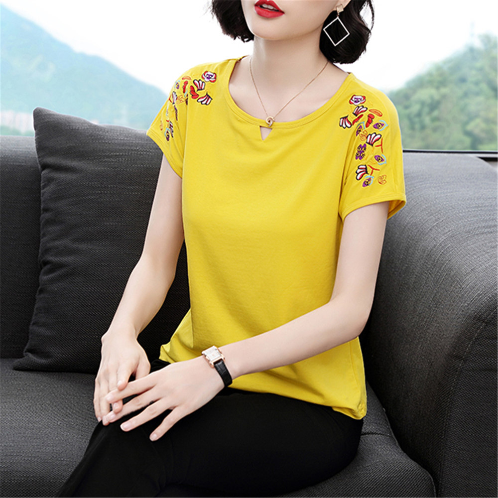 Middle-aged mother's embroidered t-shirt women's short-sleeved Chinese style 2022 new summer loose half-sleeved ethnic style top