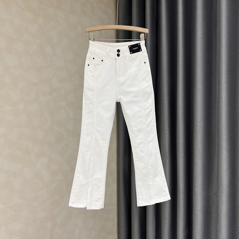 White Flared Jeans for Women, Summer New Style, Stretchy, Slimming, Age-Reducing, High-Waisted, Slit, Cropped Bell-Bottom Pants