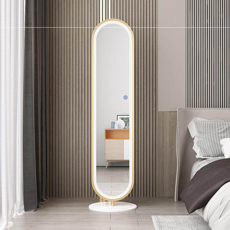New Nordic ins wind full-body mirror bedroom girl floor mirror full body home LED with lamp mesh red stereo full body mirror