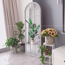 Retro fitting floor mirror Nordic mirror decoration clothing store mirror wall hanging full body mirror wrought iron home entrance mirror hanging mirror