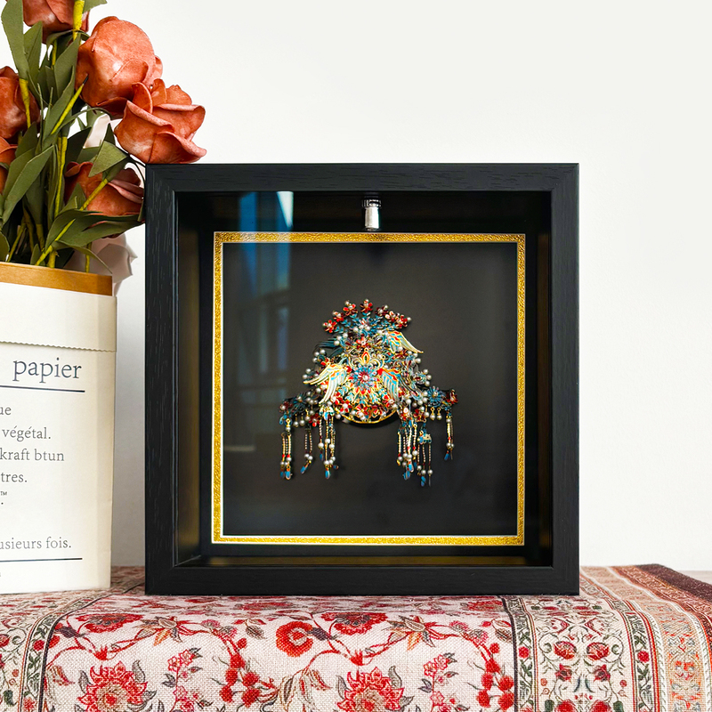 Pinkuqiguan Small Magnetic Phoenix Crown Art Model Phoenix Crown Fridge Magnet Storage Display Box Display Frame Photo Frame