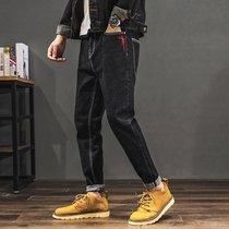 it neith BIAS Tide Brand Harajuku Black Straight Jeans Men Slim Small Foot ankle-length pants Vintage Harlem Pants