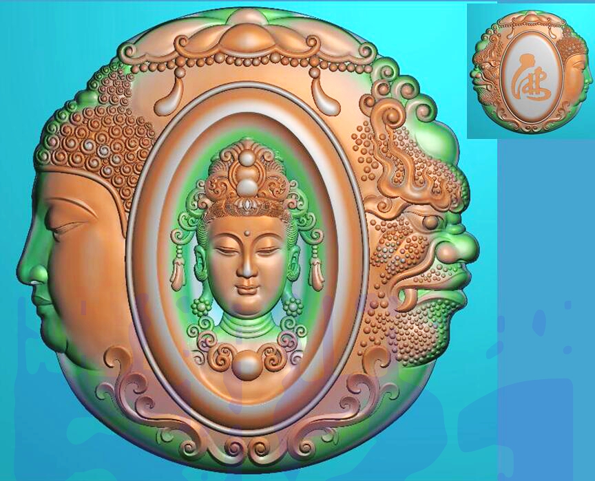 The finely carved picture round the two sides of the Buddha reliving JDP jade sculpture with the Buddha's head over the face of the Buddha's magic circle