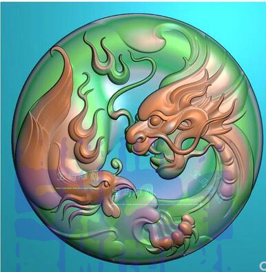 Numerical control jade carving concave bottom round plate Longfeng with an auspicious engraving picture disc tap Phoenix sign fine sculptures dragon and phoenix sign