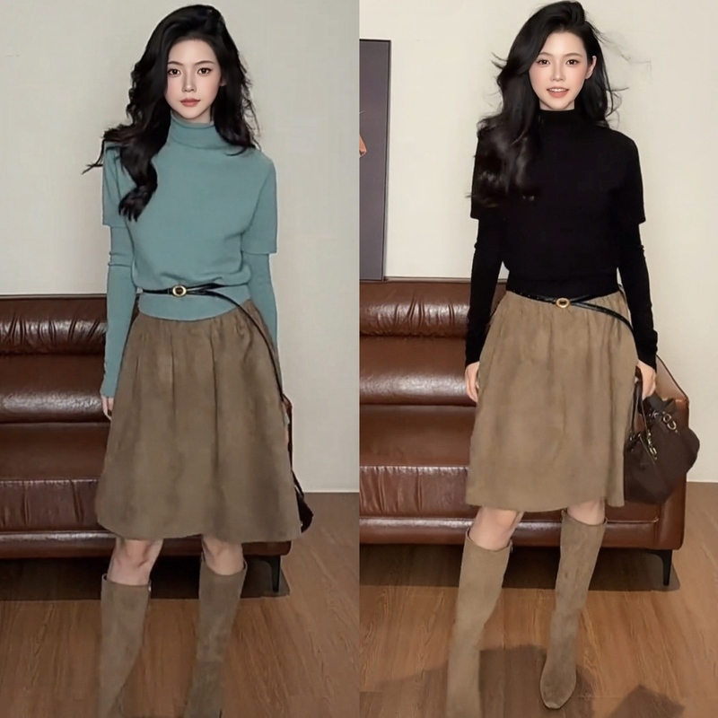 Super Popular Korean Style Early Autumn Design Age-Reducing Suit for Women with Detachable Sleeves, Knitted Top and Skirt Two-Piece Set Super Popular Korean Style Early Autumn Design Age-Reducing Suit for Women with Detachable Sleeves, Knitted Top and Skirt Two-Piece Set