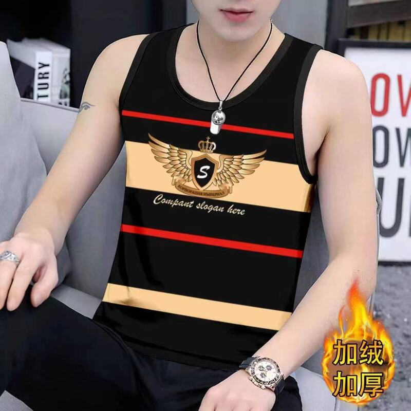 Fleece-Lined Thickened Thermal Vest for Men, Winter Inner Wear Base Layer, Trendy Sleeveless Vest with Printed Stripes Fleece-Lined Thickened Thermal Vest for Men, Winter Inner Wear Base Layer, Trendy Sleeveless Vest with Printed Stripes