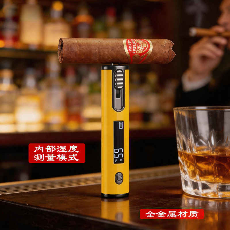 Metal Cigar Temperature and Humidity Meter Dual-Mode Metal Probe Accurate Humidity Measurement Digital Display Gift Box