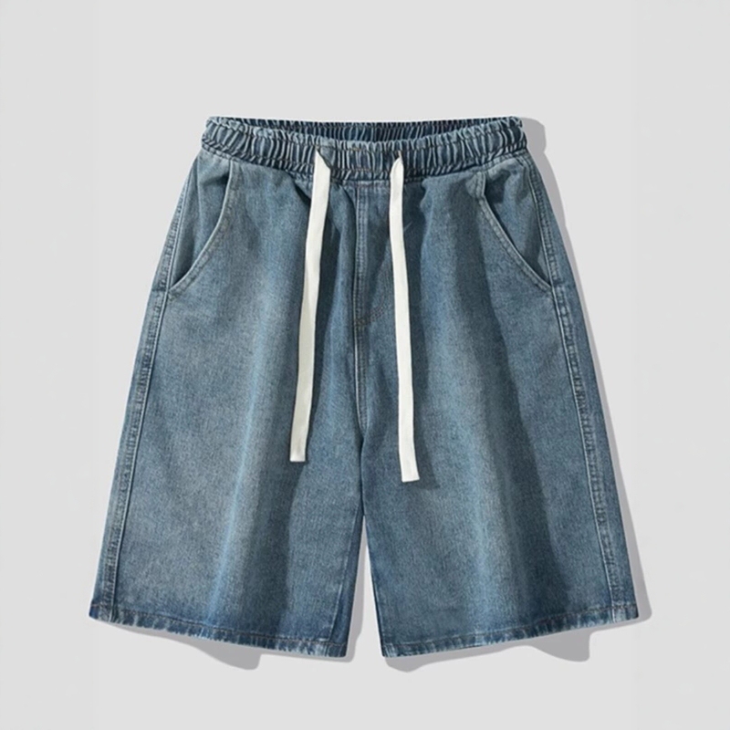 Vintage Washed Distressed High Street Denim Shorts for Men, Summer Loose Casual Versatile Knee-Length Pants, Trendy Drawstring Mid-Length Pants Vintage Washed Distressed High Street Denim Shorts for Men, Summer Loose Casual Versatile Knee-Length Pants, Trendy Drawstring Mid-Length Pants