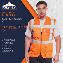 Portwest Highly Visible Mesh Cloth Multi-pocket Reflective Vest Breathable Cool Sanitation Traffic Rail Vest