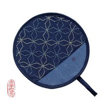 Plain round small fan Thorn embroidered fabric hand sewing DIY material set bag beginner adult plant blue dye