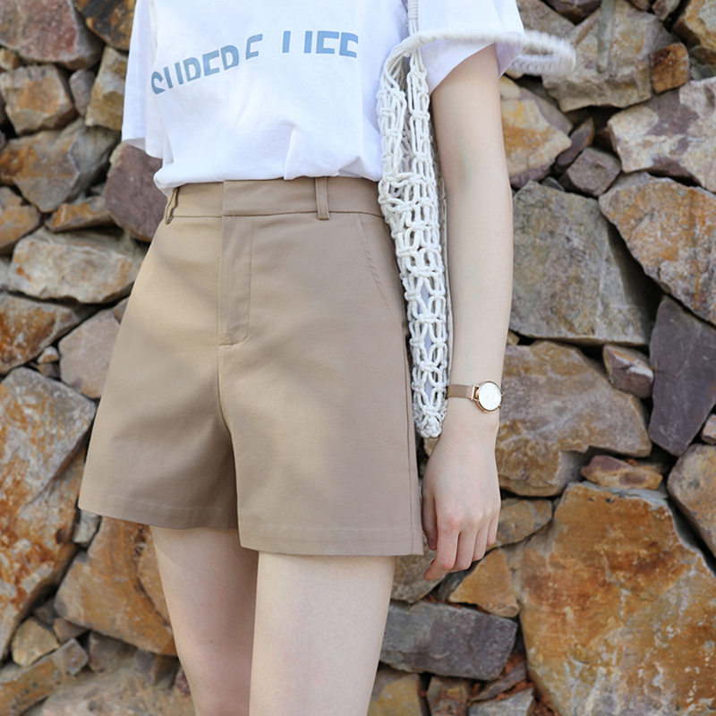 Khaki suit shorts women's summer thin section casual small summer European goods five points high waist trousers A word summer