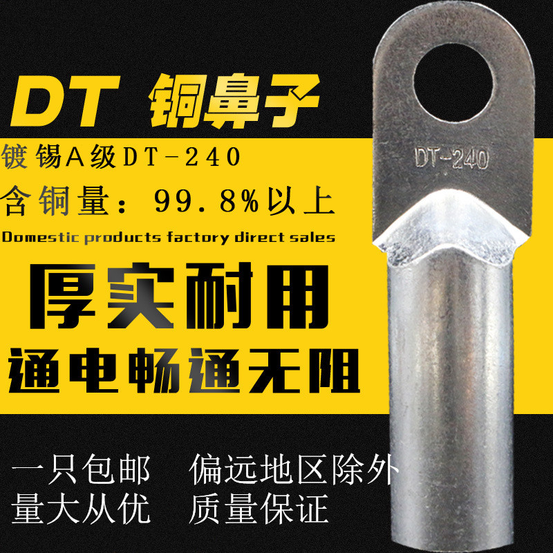 tinned copper wiring terminal copper wiring terminal DT-240 blocked oil copper connector wire ear national label wiring nose quality good