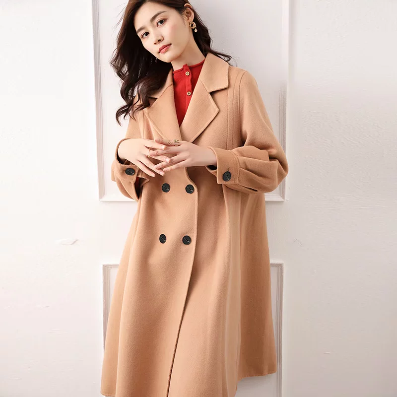 Двустороннее кашемировое длинное шерстяное пальто, демисезонное trench coat, середина длины, корейский стиль