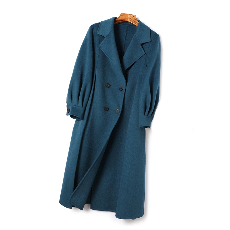 Двустороннее кашемировое длинное шерстяное пальто, демисезонное trench coat, середина длины, корейский стиль