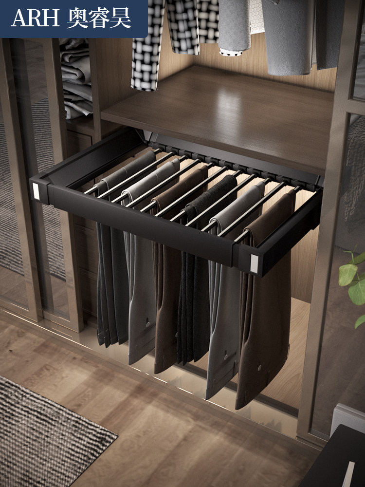 Pants Rack Slide Rail Retractable Wardrobe Home Built-In Pull-Out Multifunctional Pants Rack Pants Storage Hardware Accessories