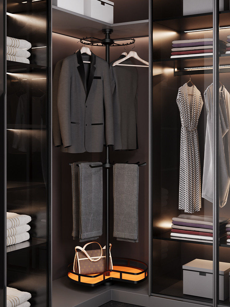 Corner Wardrobe Rotating Clothes Rack Trouser Rack 360-Degree Hanging Clothes Rack Cloakroom Corner Multi-Functional Pull-Out Basket Trouser Rack