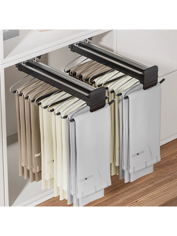 Side-Mounted Trouser Rack for Wardrobe, Household Retractable Sliding Rail Trouser Drawer, Multifunctional Pull-Out Top-Mounted Trouser Hanger