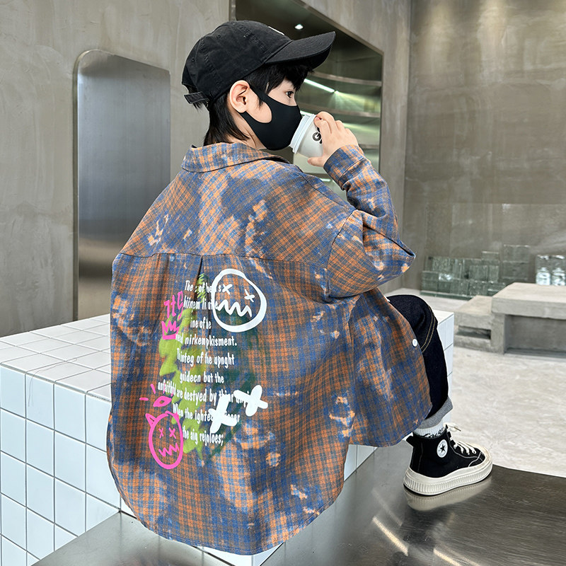 Boy shirt jacket Spring and autumn paragraph 2023 new children autumn clothes fried street clothes CUHK Tong autumn slim fit handsome-Taobao