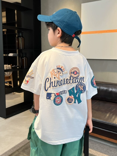 Летняя одежда, летняя хлопковая футболка с коротким рукавом для мальчиков, короткий рукав