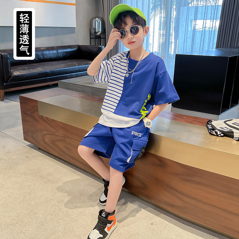 Boy Summer Suit Nets Red Fried Street Big Boy Summer Clothing Short Sleeves Two Sets 2022 New Handsome Chic Wave Cool