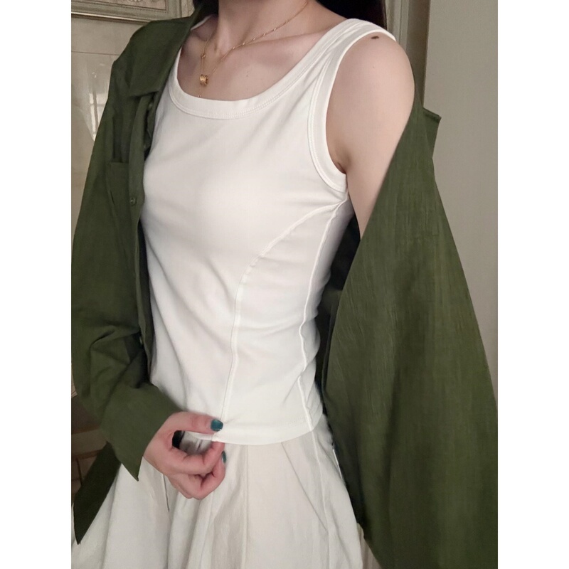 White Slimming Cotton Vest for Women, Early Autumn Layering Sleeveless Base Layer, Suitable for Sports and Outerwear