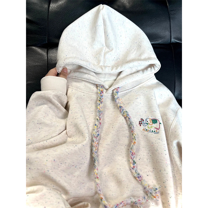 2025 Spring and Autumn New Colorful Dot Oversized Hooded Sweatshirt for Women with Cute Elephant Design and Unique Style