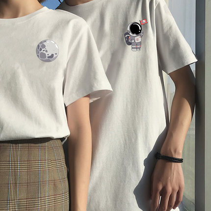 航天员主题系列情侣装2021年夏季港风短袖T恤女宽松百搭星球上衣 第109张